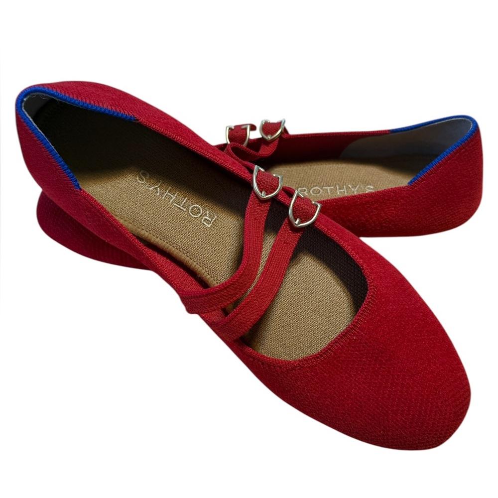 Rothy's The Double Buckle Mary Jane Flats Shoes Red Size 8.5 - Picture 7 of 12